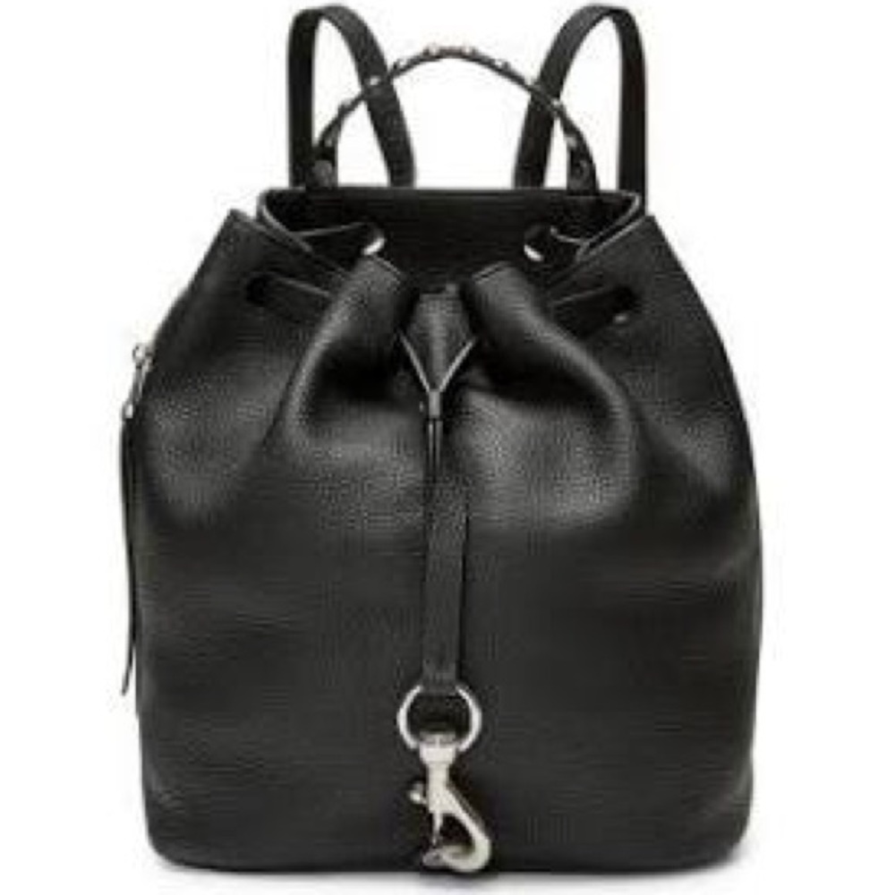 Black Leather Drawstring Backpack